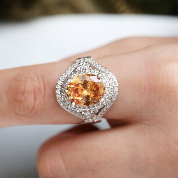 925 Silver Ring Oval Cut Champagne Ring New - Picture 3 of 4